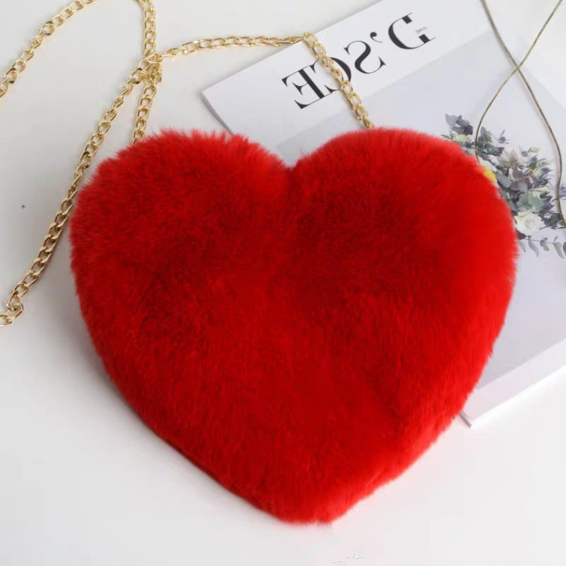 Heart Shape - Love Crossbody Bags For Women Plush Chain Shoulder Bags Valentine's Day Party Bag