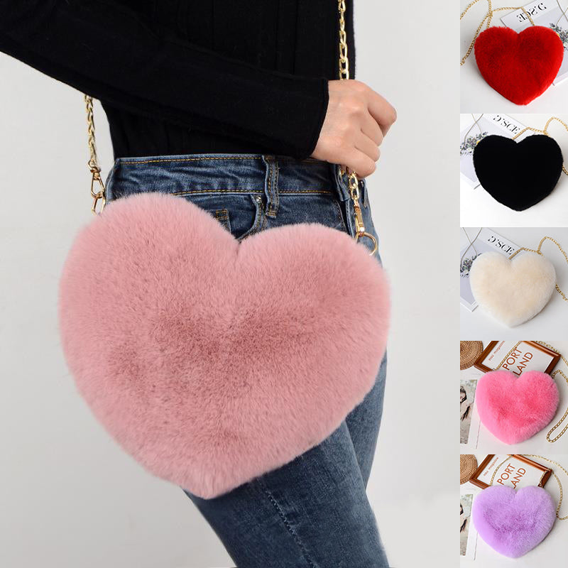 Heart Shape - Love Crossbody Bags For Women Plush Chain Shoulder Bags Valentine's Day Party Bag