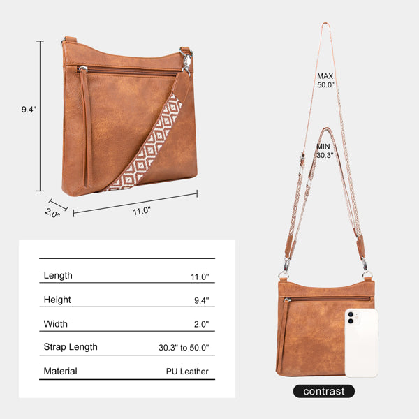 Crossbody Bags For Women With 2 Adjustable Straps Multi Pocket Small Cross Body Purse-Brown