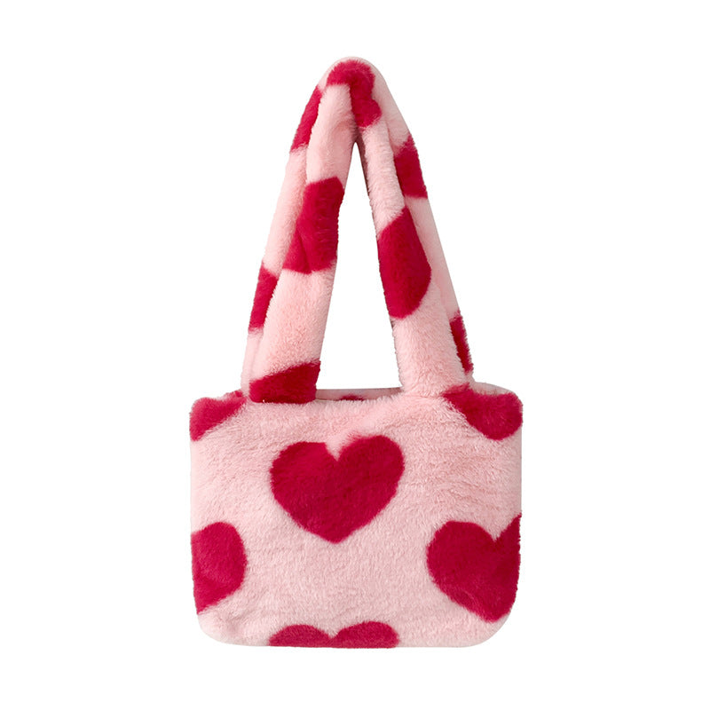 Fashion Love Heart Shape Womens Furry Fluffy Shoulder Bag