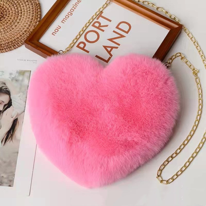 Heart Shape - Love Crossbody Bags For Women Plush Chain Shoulder Bags Valentine's Day Party Bag
