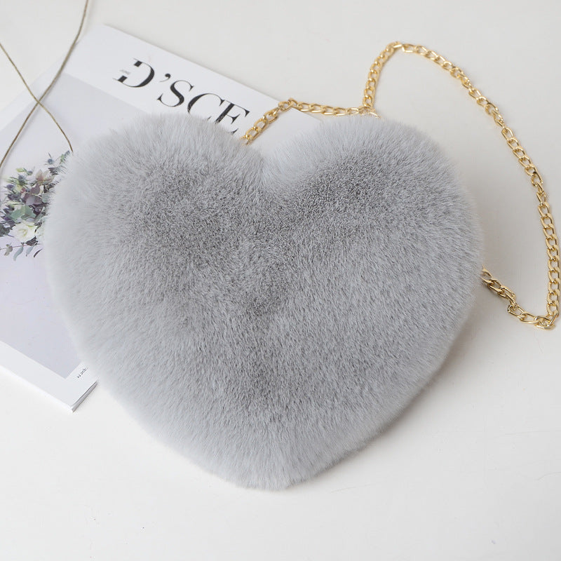 Heart Shape - Love Crossbody Bags For Women Plush Chain Shoulder Bags Valentine's Day Party Bag