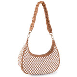 Women Woven Hobo Handbag For Women Fashion Vegan Leather Tote Bag For Women-Brown