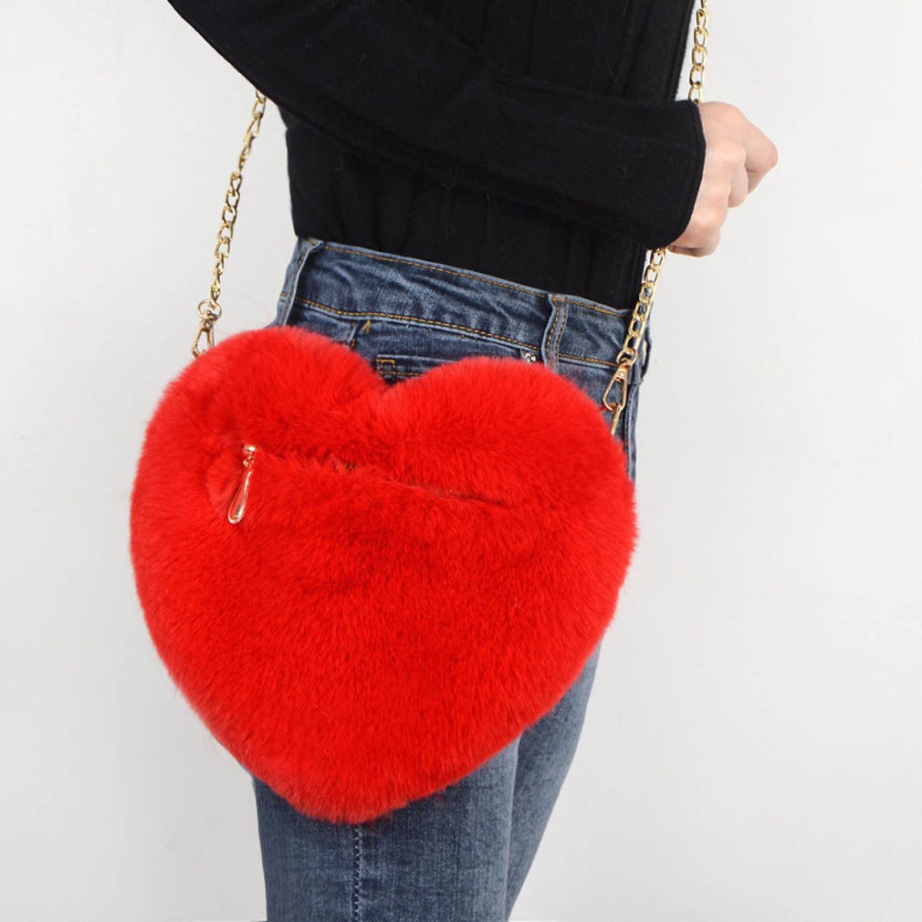 Heart Shape - Love Crossbody Bags For Women Plush Chain Shoulder Bags Valentine's Day Party Bag