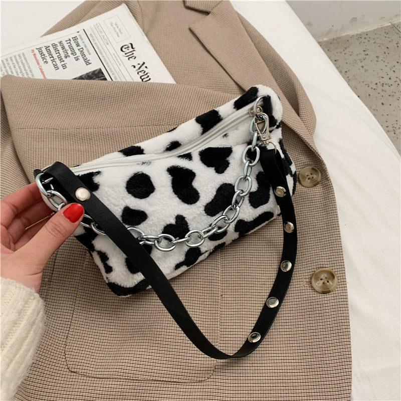 Leopard Pattern Plush Shoulder Bag Personality Diagonal Women Bag