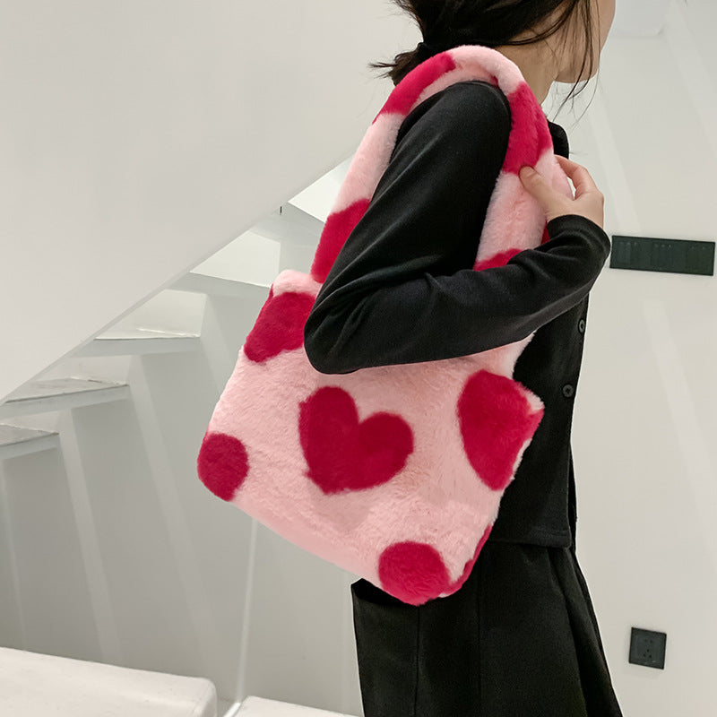 Fashion Love Heart Shape Womens Furry Fluffy Shoulder Bag